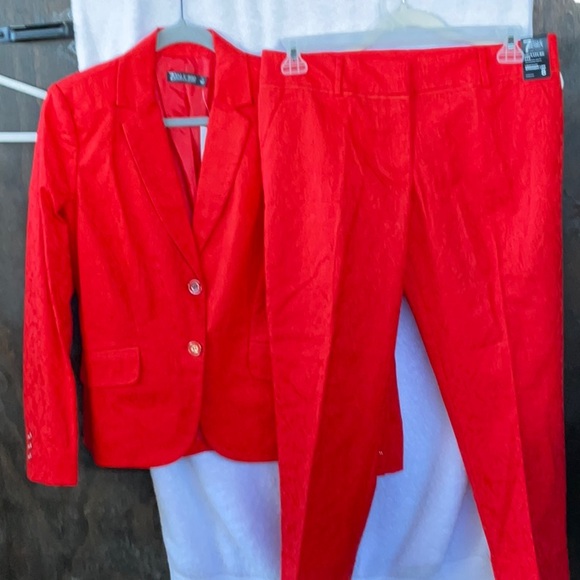 New York & Company Orange 3 Piece Knee-length Pencil Skirt, Blazer and Pant Set - Picture 8 of 15